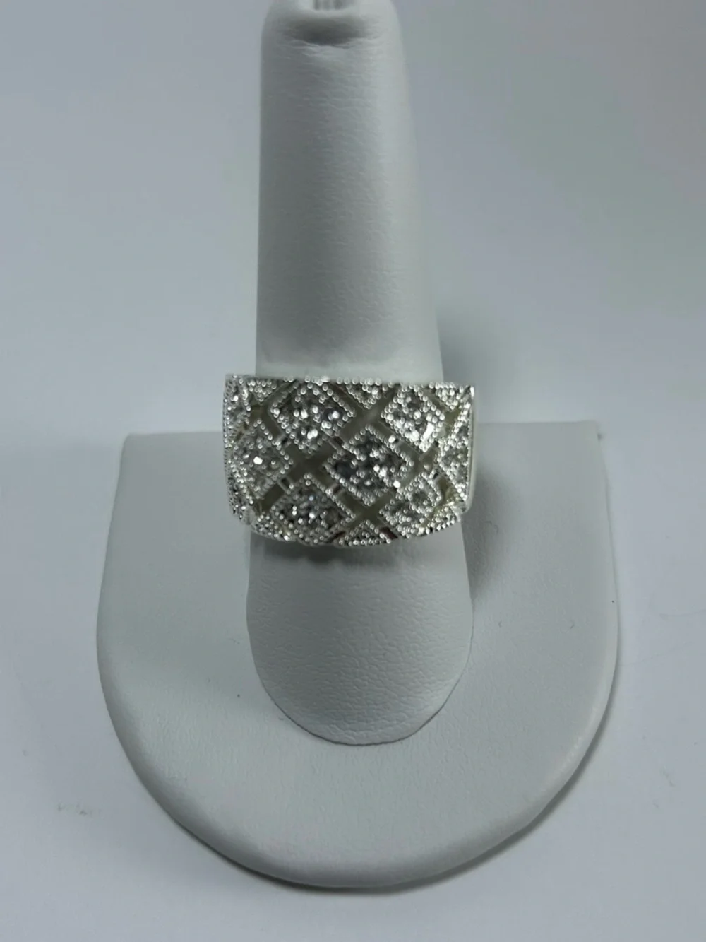 Charter Club Silver Wide Band Ring with Geometric Crystal Accents Silver Size 10